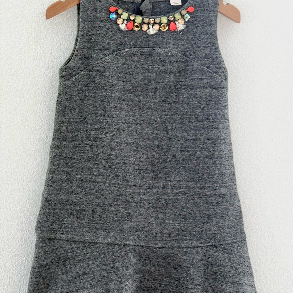 Gray Sleeveless Kids Dress with Jeweled Neckline